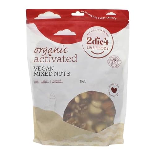 2 die 4 Live Foods, Activated Organic Vegan Mixed Nuts 1 Kilogram - Enjoy, a mixed variety of vegan activated, organic nuts. Sprinkle on breakfasts or salads, add to savoury cooking or sweet baking.
