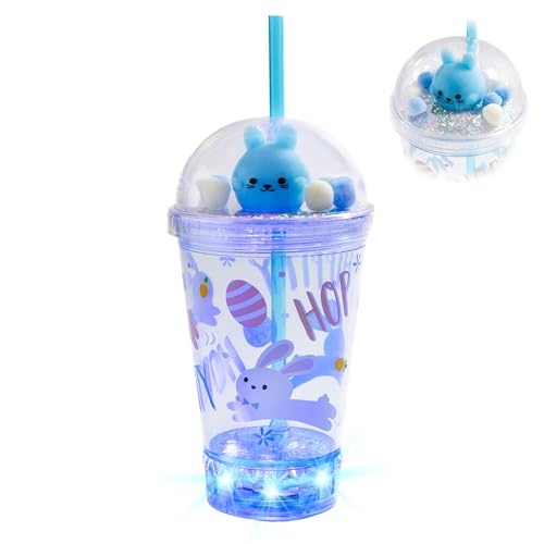 Cool Things Corp Light-Up Dome Cup for Kids LED Reusable Party Cup with Dome Lid Blue Bunny Design Easter Basket Filler Party Favor Birthday Gift