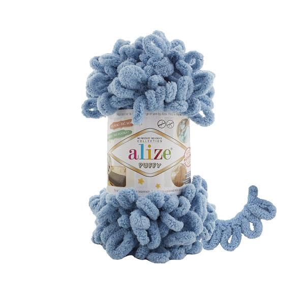 Alize Puffy Baby Big Loop Blanket Yarn 100% Micropolyester Soft Wool Each Ball 100g 9m - 280 Medium Blue