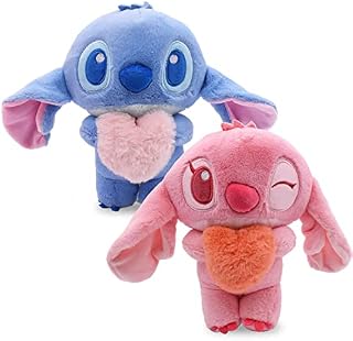 Lilo & Stitch Plush Doll 2 Piece Lilo & Stitch Plush Doll Kawaii Cute Soft Doll Cuddling Playing Girls Boys & Babies Soft Doll Children Birthday Gifts 20 cm Lilo Stitch Plush Doll, Blue,pink, 24cm