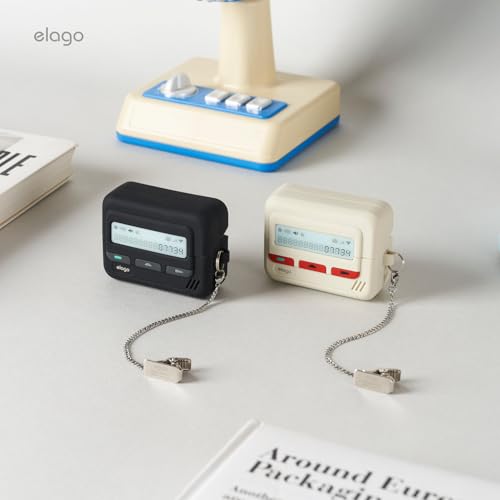 Image of elago Pager Case Compatible with Samsung Galaxy Buds 3 Case & Galaxy Buds 3 Pro Case & Galaxy Buds 3 FE Case, Landyard Included, Shock Resistant, Full Protection (Classic White)