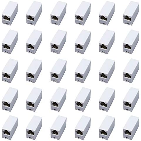 BiBiFly 30pcs White RJ45 8P8C Ethernet Network LAN Cat7 Cat6 Cat5e Cable Female to Female Joiner Adapter Coupler Straight Module Adapters Inline Extender Connectors Cover