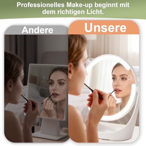 ZenlaviaSpecchio cosmetico con illuminazione 1x/10x, double face, ingranditore, 3 luci di colore, dimmerabile, super luminoso e trasparente per la casa
