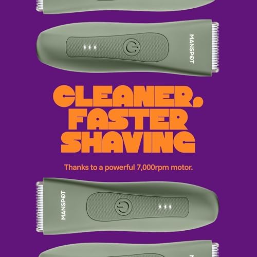 MANSPOT Manscape Groin & Body Hair Trimmer for Men, Electric Ball Pubic Trimmer Shaver,Manscape Kit with 4 Guard,Replaceable Ceramic Blade Heads,Waterproof Wet/Dry Shaver,90 Minutes Shaving (Green) 2
