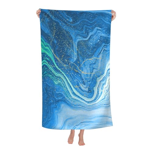 Gelasgo Blue Marble Microfibre Beach Towel - 30"x60" Large Lightweight Soft Quick-Dry Towel for Adults, Ultra Absorbent & Dual-Sided Sand Free - Perfect for Beach, Pool, Travel & Cozy Blanket