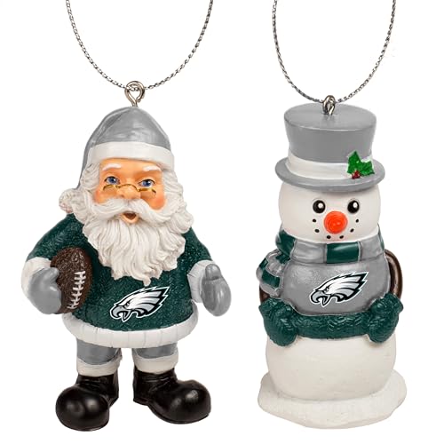 FOCO - NFL Officially Licensed 3.5 St. Nick Santa & Snowman 2 Pack Holiday Xmas Christmas Tree Team Hanging Ornament Set (Philadelphia Eagles)