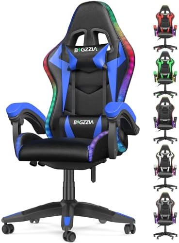 Bild 7 - Gaming-Stuhl, Gamer Stuhl Mit Kopfstütze und Lendenwirbelstütze, Höhen-und 90°–135° Neigungsverstellung, 130 kg Belastbarkeit, Ergonomischer Gaming Chair für Gaming Büro (Schwarz Blau)