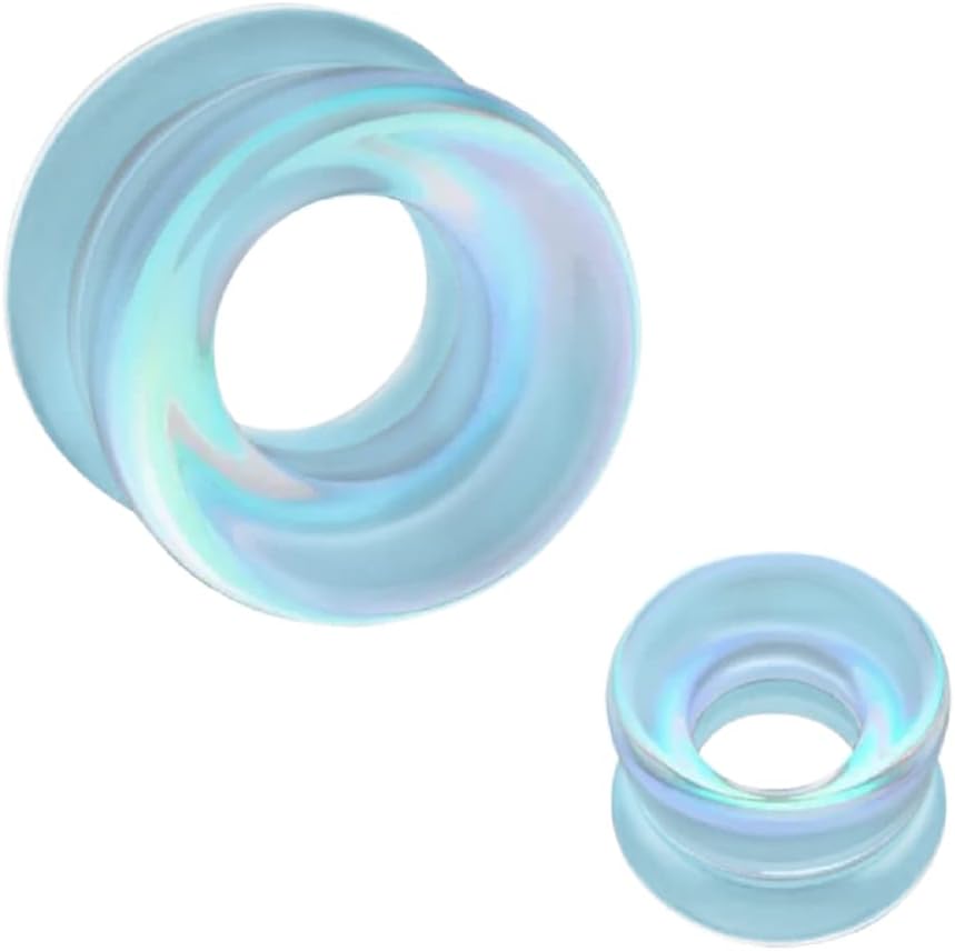 Pierced Owl Clear Iridescent Hollow Glass Double Flared Tunnel Plugs, Sold As Pair - Image 2