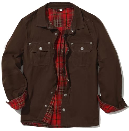 Image of PEGENO Mens Flannel Shirts Long Sleeve Casual Lightweight Button Down Shacket Flannel Lined Shirt Jacket, Tarmac, L