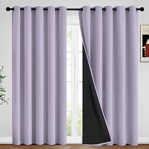 100% Blackout Window Curtain Panels for Bedroom, Heat and Full Light Blocking Drapes with Black Liner for Nursery, Thermal Insulated Solid Grommet Panels for Living Room, 62Wx84L, Lilac, 2 Panels