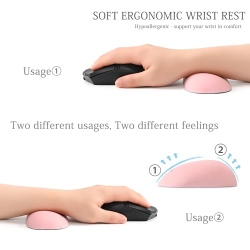 Image of UnivoColors Design-Wave Set of Wrist Rest,Artificial Sheepskin+Memory Foam+Ergonomic+Anti-Slip Gel, Resilience Support During Work and Gaming,Keyboard Accessory,Pink