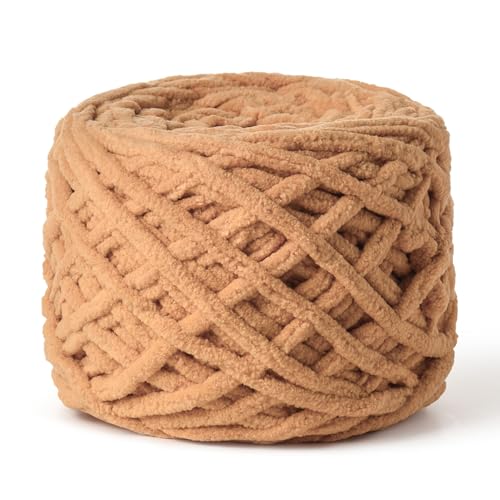 Image of Fluffy Chenille Chunky Yarn for Crocheting 100g(65.6yd) - Baby Yarn for Crocheting Soft - Velvet Yarns for Crochet Blanket - Amigurumi Crochet Yarns (Khaki)