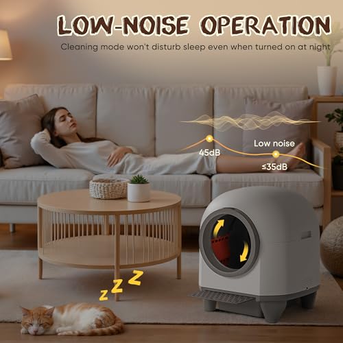 GUNJI Automatic Self-Cleaning Litter Box, 90L Large Capacity for Multiple Cats - APP Controlled with Safety Protection, Included Litter Mat & 1 Roll Garbage Bags (Gray) - Image 7