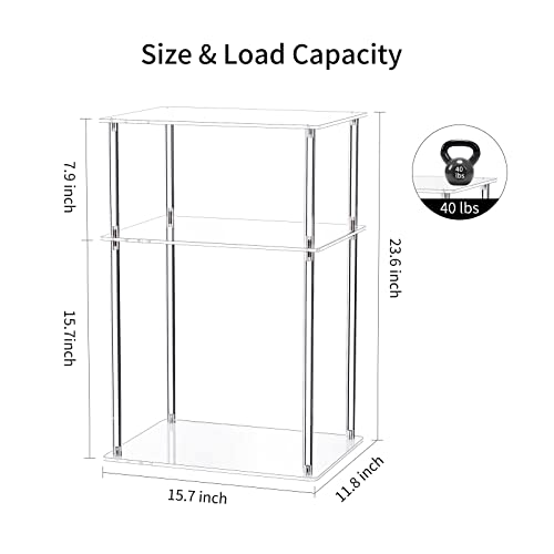 Clear Acrylic Side Table, 3-Tier End Table for Living Room, Small Bedside Tables Nightstand for Bedroom, Home Decor Accent Table, 15.7" L x 11.8" W x 23.6" H