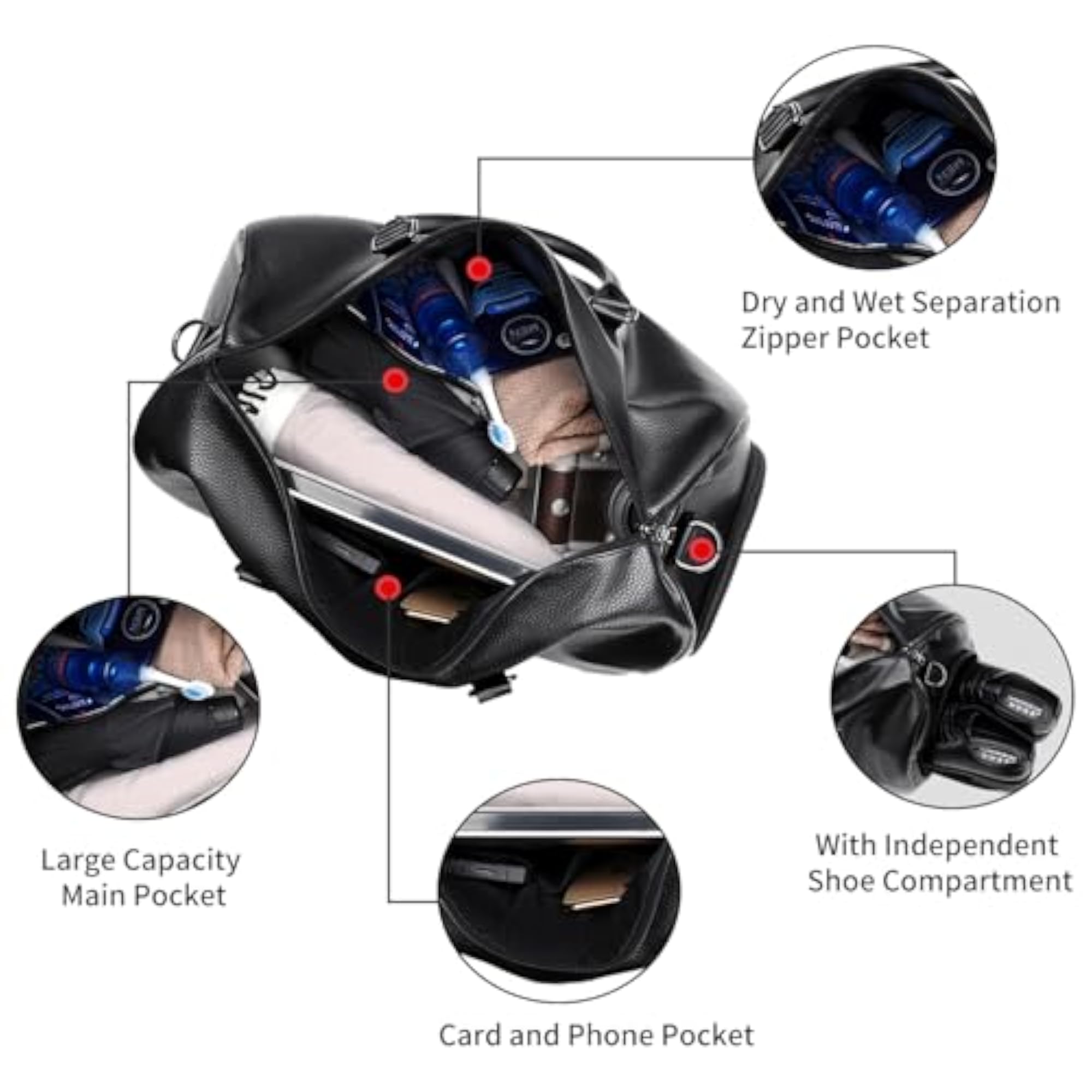 Waterproof Leather Travel Duffel Bag, Retro Weekend Bag
