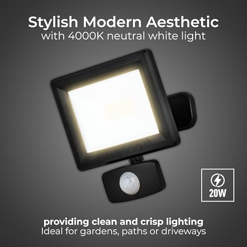 Luceco Outdoor Security LED Floodlight with PIR Motion Sensor for Driveways, Walkways and Gardens, Fit & Tilt Multi-Positioning, Exterior Lighting, Essence, Black, IP65, 20W, 2100lm, 4000K, EFLD20B40P - Image 3