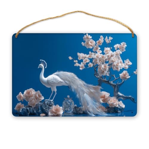 CDSASHCA Peacock in Floral Mural Wooden Sign 12x8 Inch, Charming