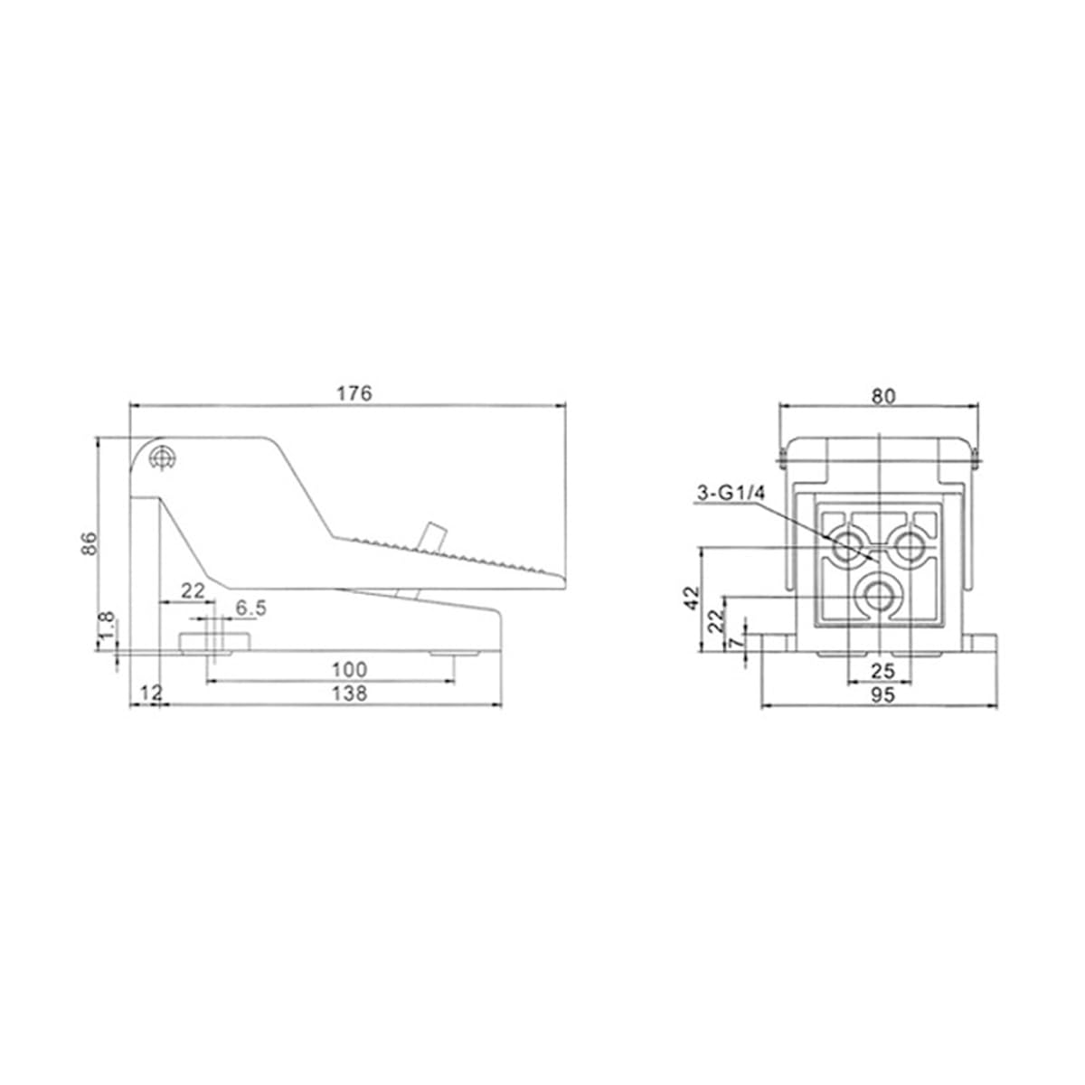Pneumatischer Fußpedalschalter, 2 Positionen, 5-Wege-Aluminium-Pneumatik-Fußpedalventilschalter-Kit Mit Abdeckungsverriegelung 4F210-08L