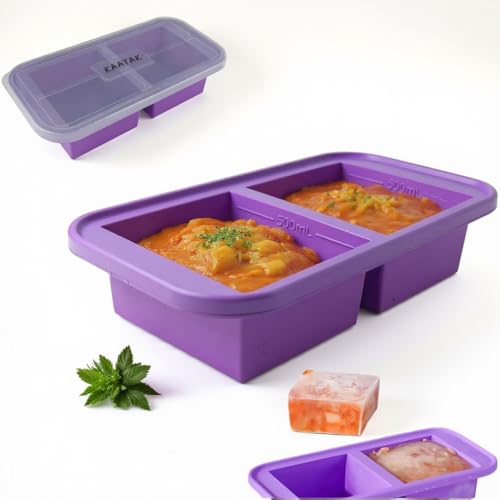 Image of BPA Free Silicone Freezer Storage Containers - Reusable, Microwave & Freezer Safe (Purple, 2 Partition)