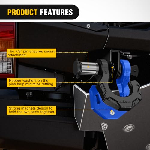 Image of Nilight 2 Pack 3 /4 inch D-Ring Separate Shackle with 7 /8 inch Lock Pin 45,000 lbs Break Strength, Off Road Recovery Shackle with Isolators Washers for Use with Tow Strap, Winch, Truck Vehicle (Black&Blue)