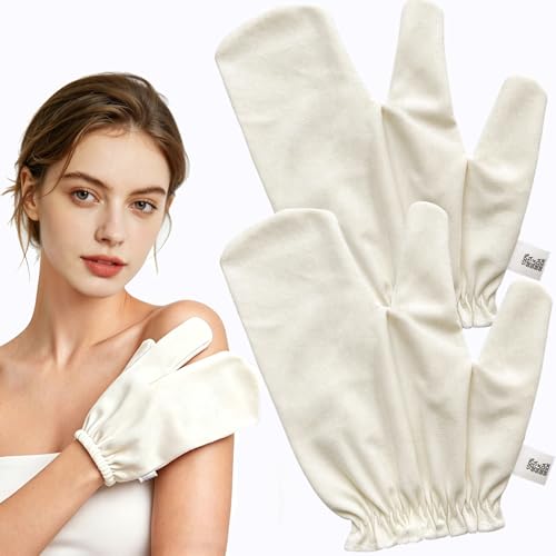 100% Pure Raw Silk Garshana Gloves Elastic Wrist Band Dry Brushing Exfoliating Natural Ayurvedic Massage Gloves for Cellulite Reduction Dead Skin Removal and Body Skin Care 2PCS(Free size)