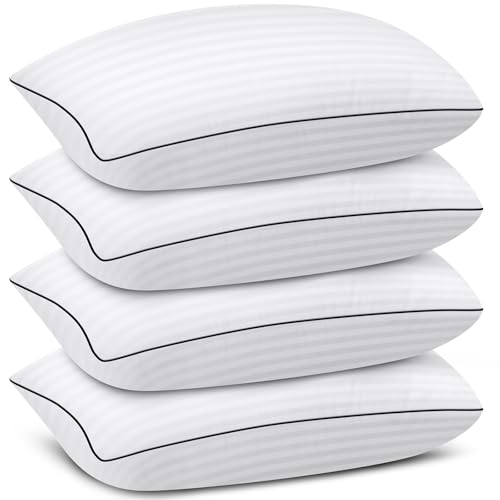 HYLEORY Bed Pillows Queen Size Set of 4 - Cooling Hotel Collection Pillows, Fluffy Down Alternative Filled Firm Sleeping Pillow for Side/Back/Stomach Sleepers, White