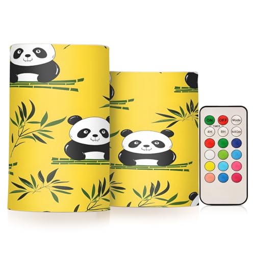 ALAZA Panda and Bamboo Flickering Flameless Candles Battery Operated with Remote Timer,Tea Light Candles LED Pillar Votive Candles Set of 2 for Outdoor Indoor Decorations