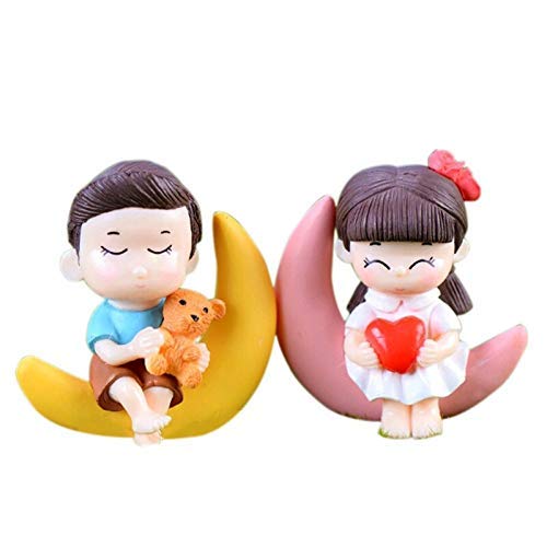 Moon Pareja Pequeña figura multicolor decorativa para estanterías y mesitas