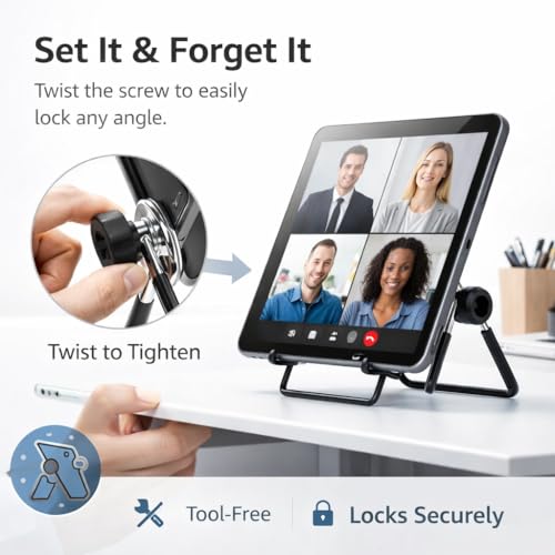 Image of Mizi Adjustable Tablet Stand Holder - Foldable Non-Slip Desk Cradle for 9-12.9 inch Tablets, iPad, Samsung Galaxy Tab, Kindle Fire & More - Multi-Angle Display Stand for Tablets, Photos & Frames - Black