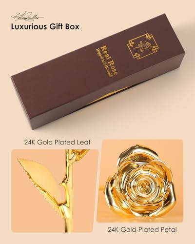 Image of 24K Gold Dipped Real Rose, Genuine Preserved Flower Gift, Gold