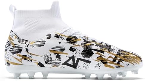 PMKZSES Kids Soccer Cleats High Top Football Cleats Boys Girls for Training White — view 3
