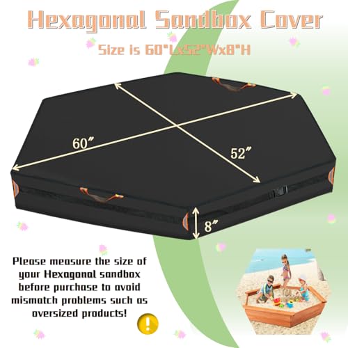 Image of Outdoor Hexagonal Sandbox Cover with Two Night-Vision Reflective Handles and 5-Meter Webbing Loops, Featuring an Elastic Drawstring at The Bottom. Suitable for sandboxes up to 60 inchL x 52 inchW x 9 inch H.