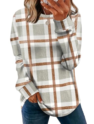 Image of WIHOLL Sweatshirt for Women Crewneck Long Sleeve Shirts Curved Hem Lightweight Sweaters Fall Clothes 2025