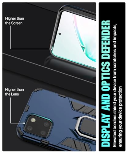 Image of WOW IMAGINE Shock Proof Back Case Mobile Cover for Samsung Galaxy Note 10 Lite | Back Cover Case (Tough Armor | Hybrid PC + TPU | Ring Holder & in-Built Kickstand | Blue)