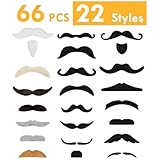 MOWPOG 66 PCS Novelty Fake Mustache Self Adhesive Beard, Costume Mustaches Stickers for Cosplay, Party Accessories, Halloween, Christmas, Funny Fake Facial Hair Mustaches for All Age (22 Classic)