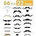 MOWPOG 66 PCS Novelty Fake Mustache Self Adhesive Beard, Costume Mustaches Stickers for Cosplay, Party Accessories, Halloween, Christmas, Funny Fake Facial Hair Mustaches for All Age (22 Classic)