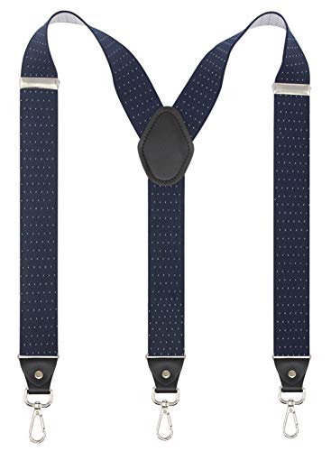 Mens Suspender with Swivel Hooks Adjustable Braces Y Shaped Elastic Comfortable Braces Strap (Navy Dots)