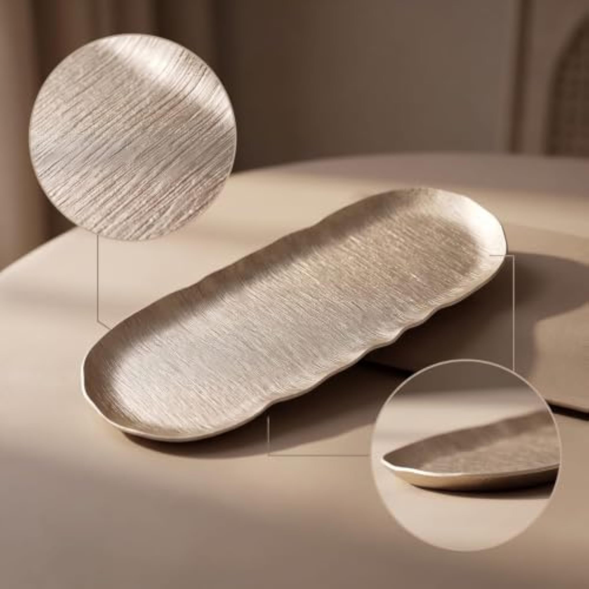 Hammered Oval Aluminum Decorative Tray, Champagne