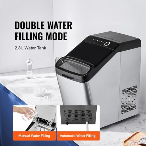 Máquina fabricadora de hielo, máquina portátil para hacer hielo en encimera con función de autolimpieza, incluye cuchara y canasta para hielo, relleno de agua de 2 formas, máquina para hielo independiente o para encimera miniatura 7