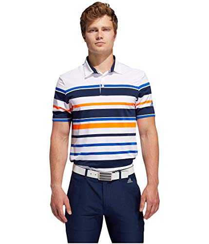 adidas Golf Ultimate365 Striped Polo, White Team Royal Blue Collegiate Navy App Signal Orange, Large