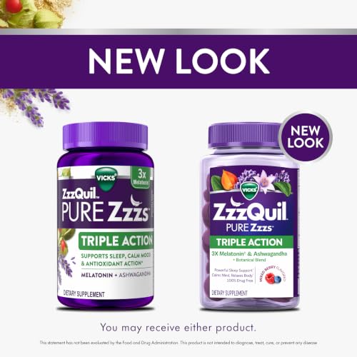 image for ZzzQuil PURE Zzzs Triple Action, Melatonin Gummies, Melatonin 6mg, 3X 