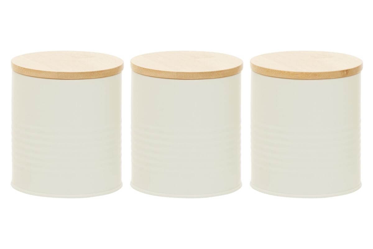 Premier Housewares Set Of Three Cream Cannisters | Stylish Design Set Of Three Kitchen Canisters For Dining Table | Secured Storage Stainless Steel Canister Set For Kitchen