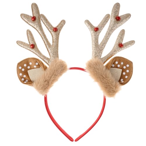 SUMERSHA Christmas Reindeer Antlers Headband Xmas Antlers Headband with Bells Cute Reindeer Ears Headwear Christmas Party Hair Accessories (Gold)