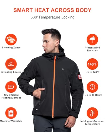 Image of DEWBU Heated Jacket for Men with 12V Battery Pack Winter Outdoor Soft Shell Electric Heating Coat