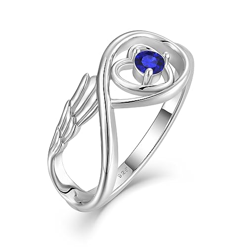 Promise Ring 925 Sterling Silver Infinity Wings Rings Heart Birthstone Ring for Women Birthday Anniversary Christmas Size 5-10