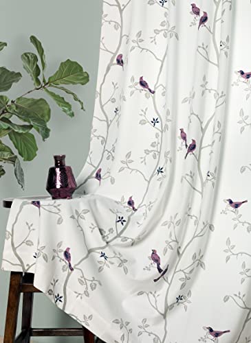 Image of Tranquebar Curtain Co. Window Curtains 6 Feet, 60-65% Room Darkening, Pink Bird Print, Cotton Curtains for Window, Cotton Curtains 6 Feet Long Set of 2, BackTab Loops, Design Yori (183 cm) - Set of 2
