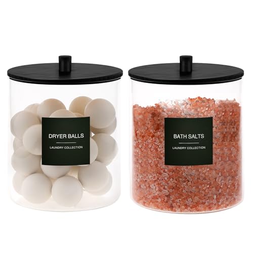 3 Pack Glass Jars and Acrylic Dryer Sheet Holder, Laundry Pods Container with Bamboo Lid and Measuring Cups for Laundry Room Organization, Powder Detergent Containers (Black) - Thumbnail 4