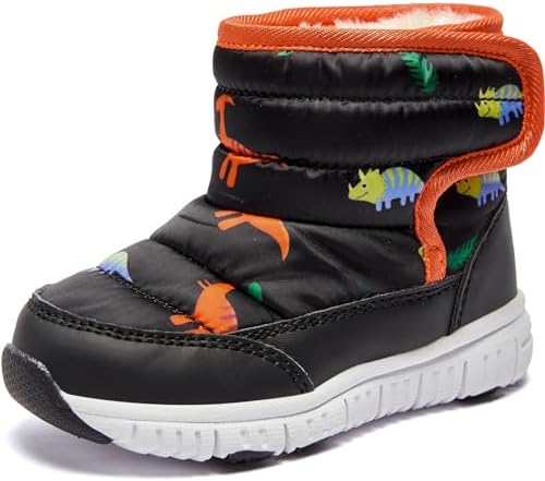 （17:30時点） [MAYCY] スノーブーツ キッズ ウインターブーツ ベビー 女の子 男の子 スノーシューズ 子供 雪遊び アウトドア 冬用 靴 雪用 ブーツ 裏ボア 防水 防寒 滑り止め 軽量 恐竜 ブラック 16
