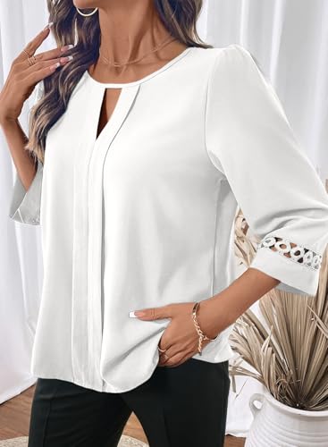 Dokotoo Womens 3/4 Sleeve Tops Dressy Blouses Crewneck Business Casual Office Shirts Clothes