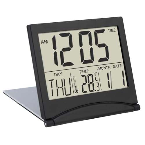 Image of Digital LCD Travel Alarm Clock Small Folding Date Day Calendar Temperature